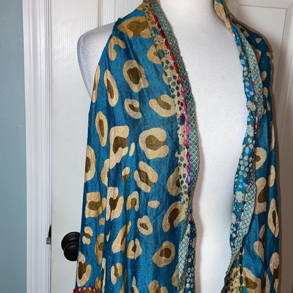 Beautiful Boho Embroidered Long Vest Purple Aqua Teal White Fringe - Picture 3 of 9